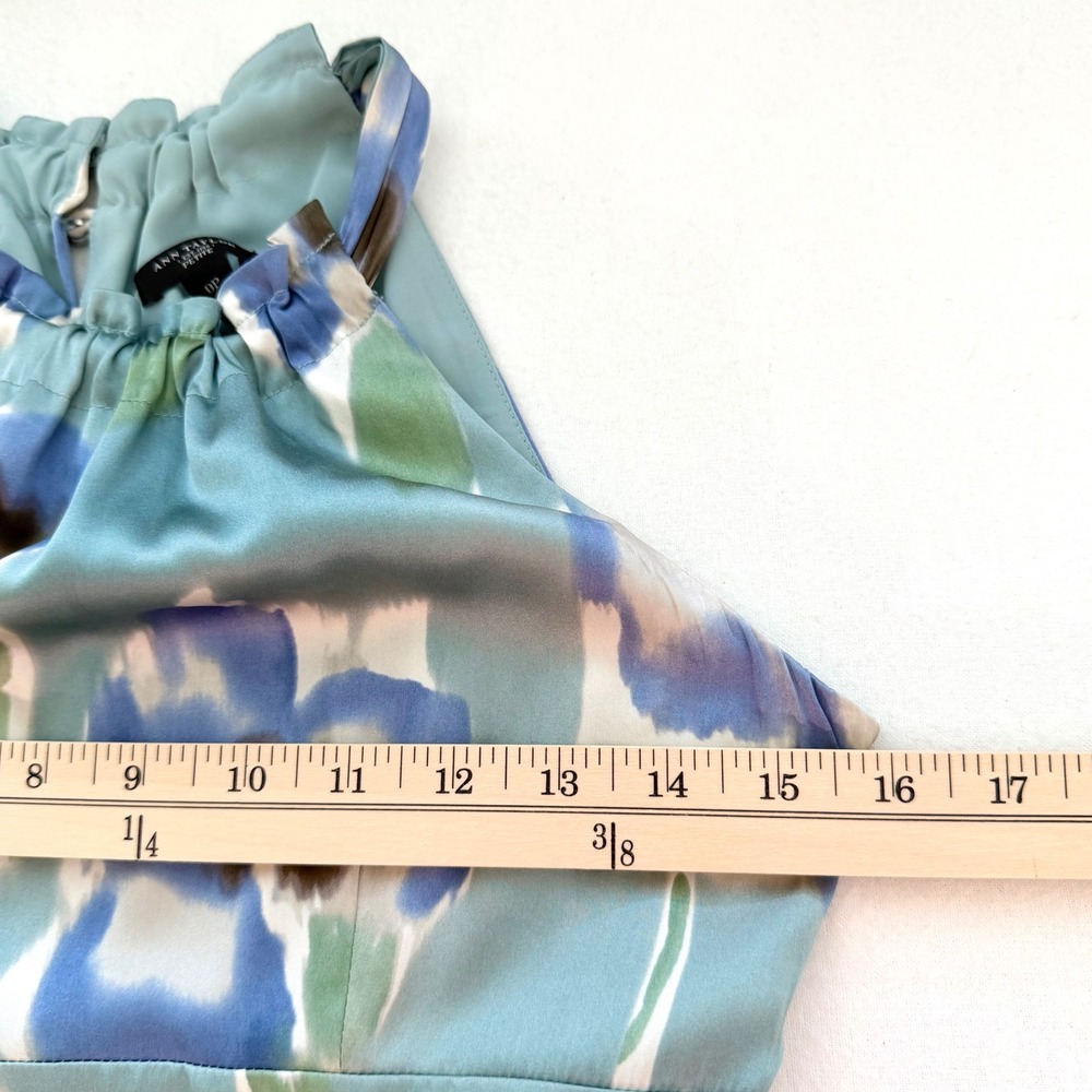 Ann Taylor Silk Halter Sheath Dress Watercolor Floral Coastal Quiet Luxury Sz 0P - Picture 7 of 14
